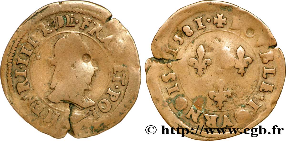 HENRY III Double tournois 1581 Angers BC+