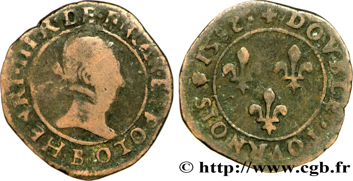 HENRY III Double tournois 1582 Rouen VF/VF