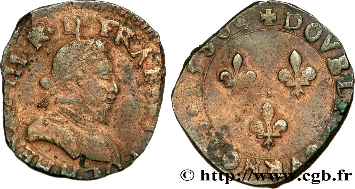 HENRI III Double tournois 1586 La Rochelle TB+