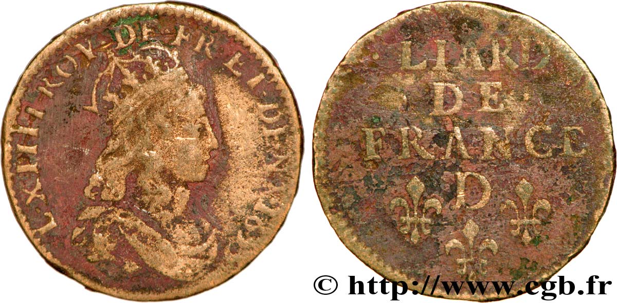 LOUIS XIV LE GRAND OU LE ROI SOLEIL Liard de cuivre, type 1 de Vimy 1655 Vimy B+