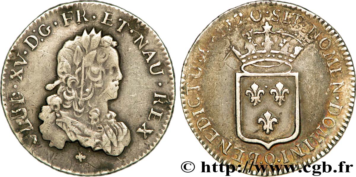LOUIS XV  THE WELL-BELOVED  Tiers d écu de France 1720 Perpignan MBC