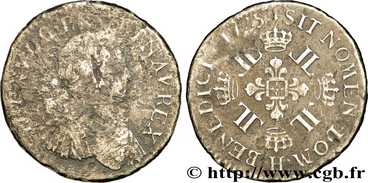 LOUIS XV DIT LE BIEN AIMÉ Écu à la croix fleurdelisée couronnée et aux huit L 1725 La Rochelle B/TB