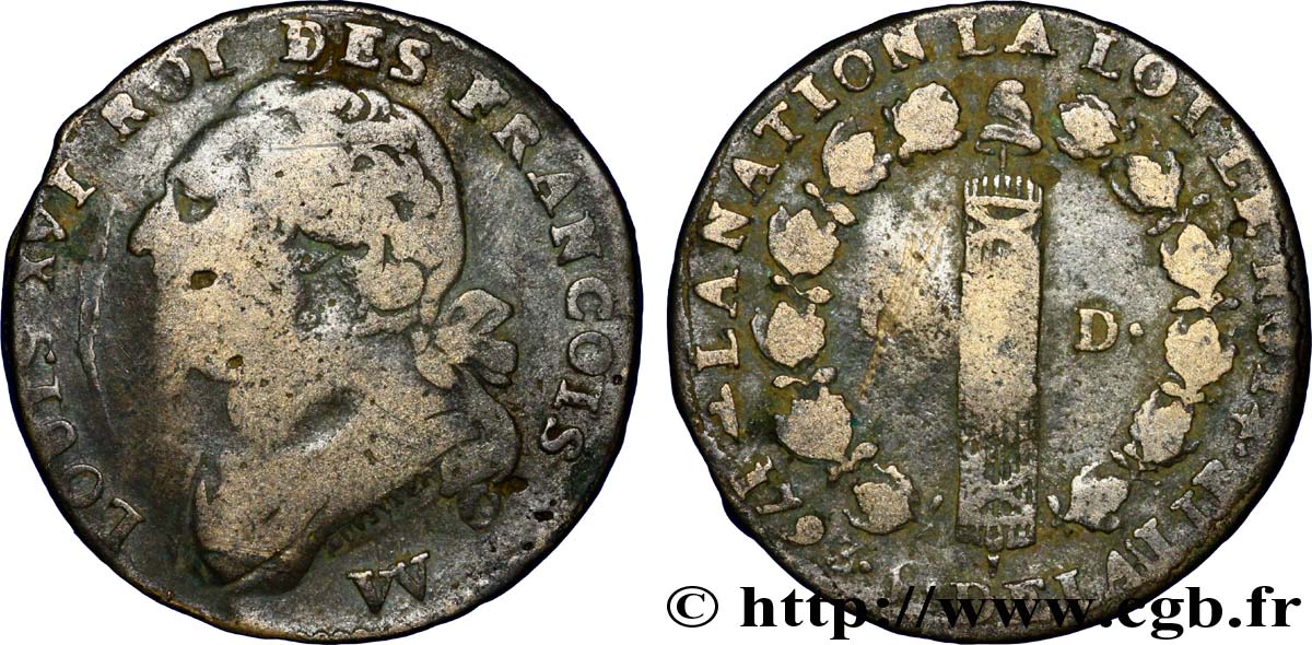 THE CONVENTION 12 deniers dit  au faisceau , type FRANCOIS 1793 Lille VG/F