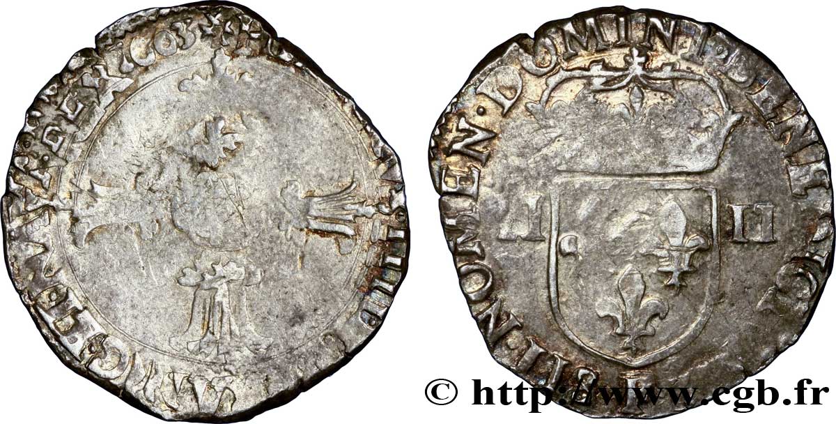 HENRI IV LE GRAND Quart d écu, croix feuillue de face 1603 Angers TB