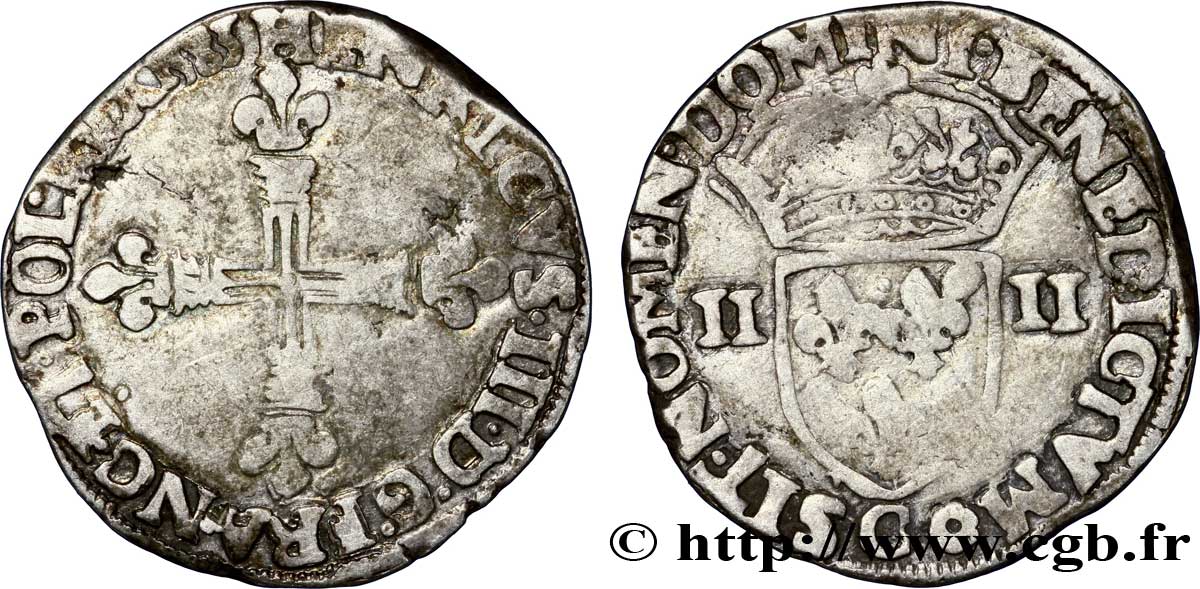 HENRI III Quart d&nbsp;écu, croix de face 1583 Saint-Lô TB+