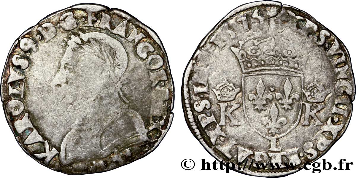HENRY III. COINAGE AT THE NAME OF CHARLES IX Teston, 4e type 1575 Bayonne MB/BB