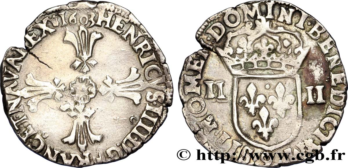 HENRY IV Quart d écu, croix feuillue de face 1603 Rennes SS