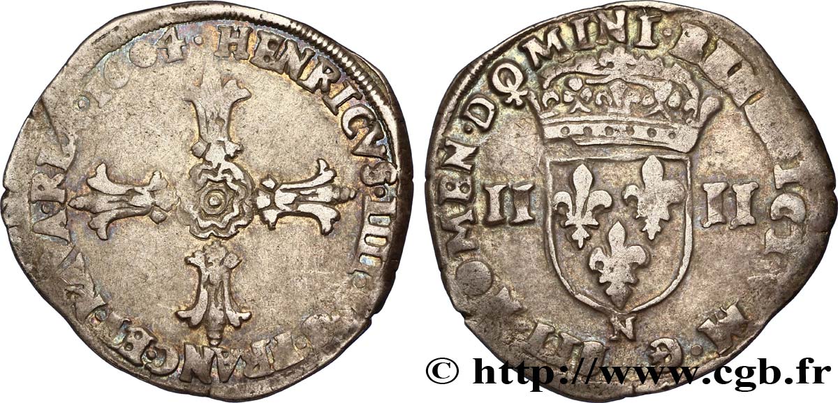 HENRY IV Quart d écu, croix feuillue de face 1604 Montpellier q.BB