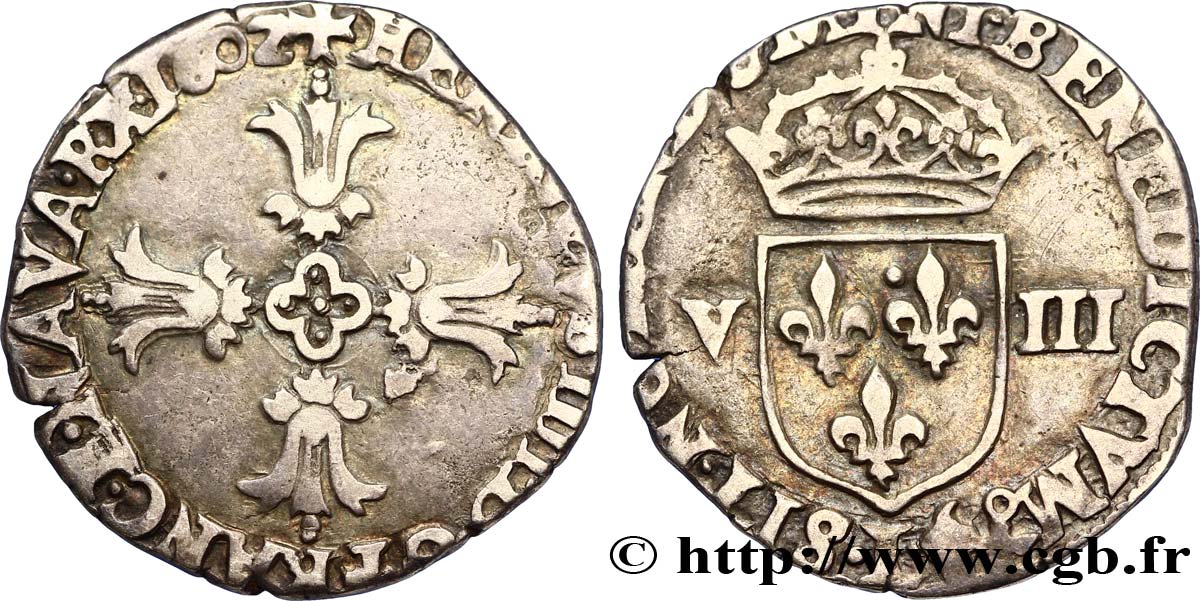 HENRI IV LE GRAND Huitième d&nbsp;écu, croix feuillue de face 1602 Bayonne TB+