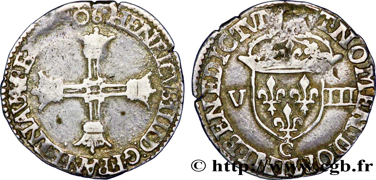 HENRI IV LE GRAND Huitième d écu, croix batonnée et couronnée de face 1606 Saint-Lô TB+