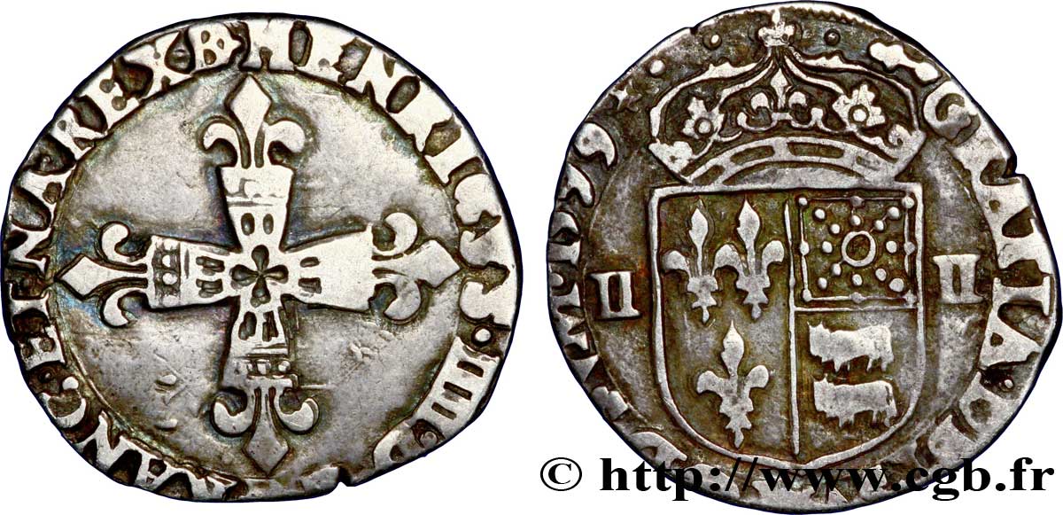 HENRY IV Quart d écu de Béarn 1599 Morlaàs VF