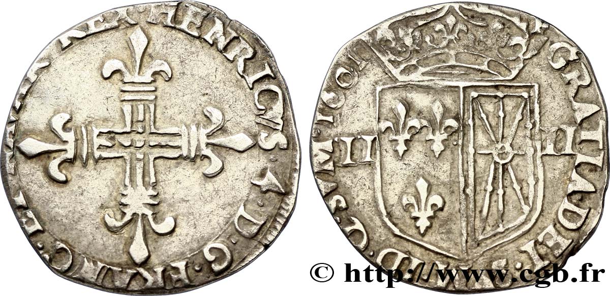 HENRI IV LE GRAND Quart d écu de Navarre 1601 Saint-Palais TTB