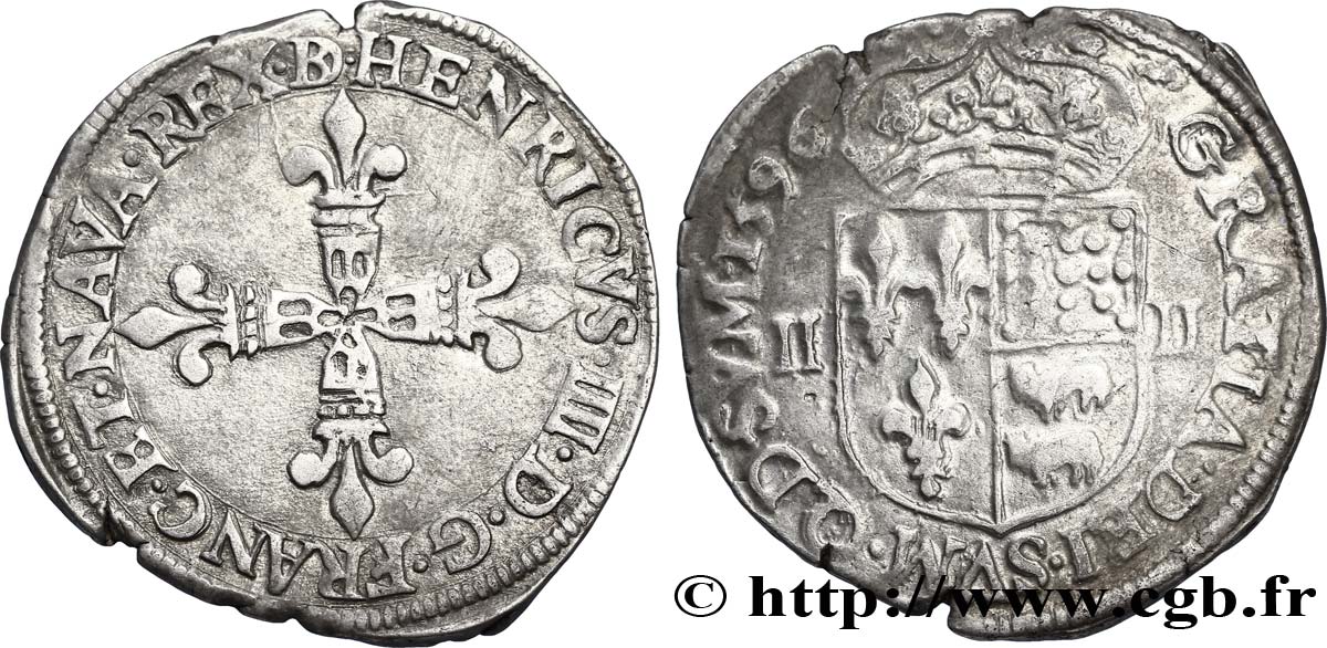 HENRY IV Quart d écu de Béarn 1596 Morlaàs XF