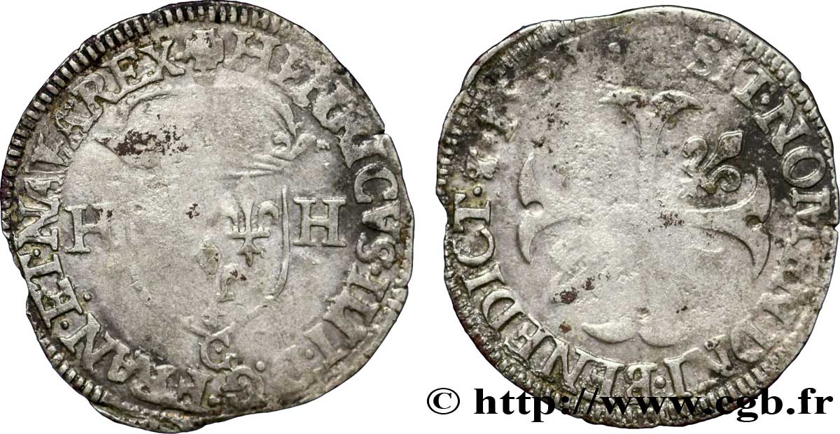 HENRY IV Douzain aux deux H, 2e type 1593 Saint-Lô q.BB