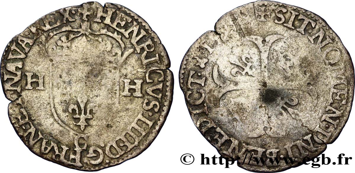 HENRY IV Douzain aux deux H, 2e type 1595 Saint-Lô fS