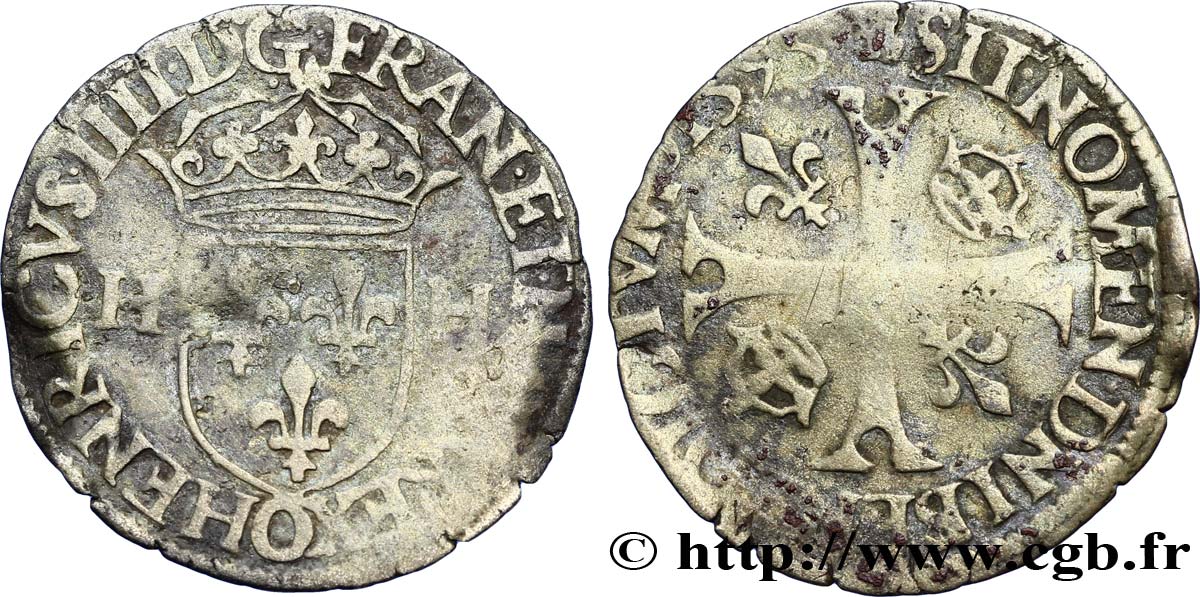HENRI IV LE GRAND Douzain aux deux H, 2e type 1595 Riom TB+