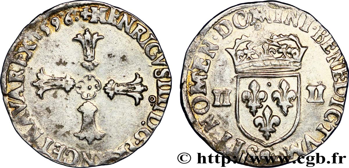 HENRI IV LE GRAND Quart d&nbsp;écu, croix feuillue de face 1596 Rennes TTB+