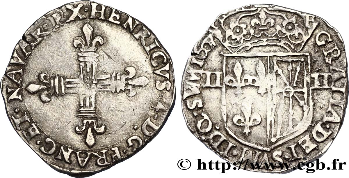 HENRI IV LE GRAND Quart d écu de Navarre 1607 Saint-Palais TTB