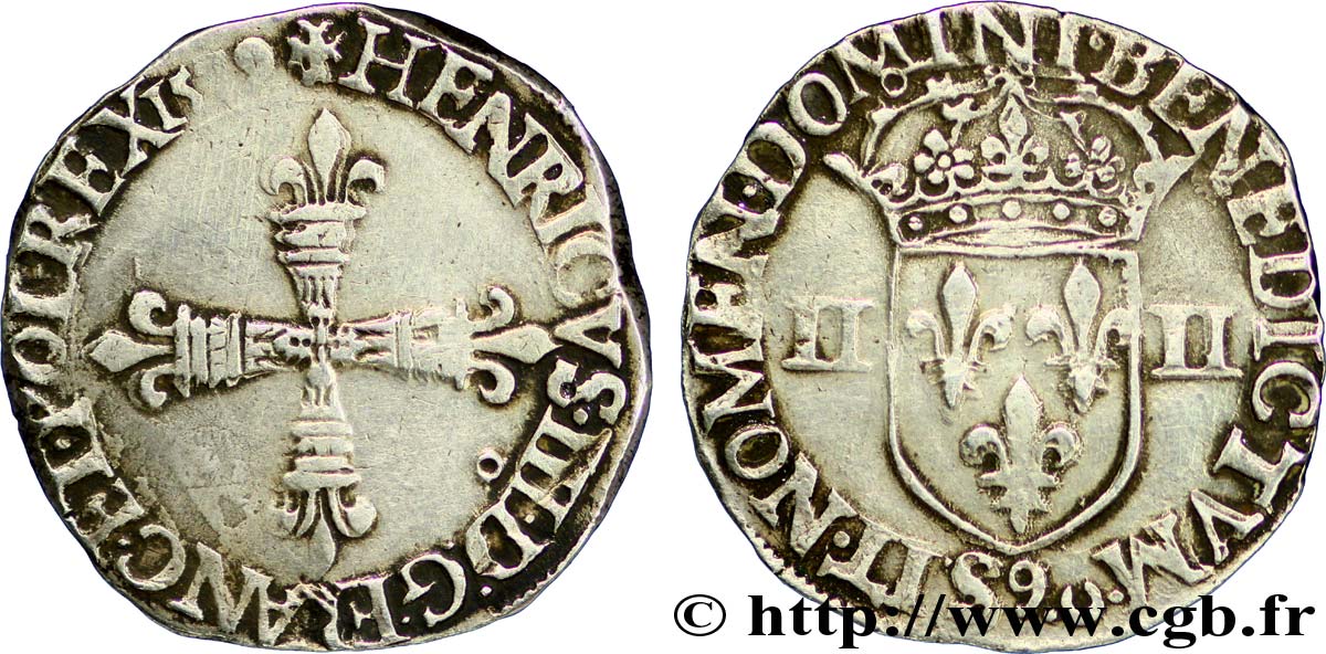HENRI III Quart d écu, croix de face 1579 Rennes TTB/TTB+