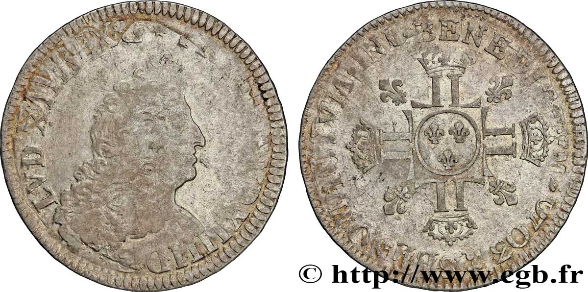 LOUIS XIV LE GRAND OU LE ROI SOLEIL Demi-écu aux huit L n.d. Atelier indéterminé B