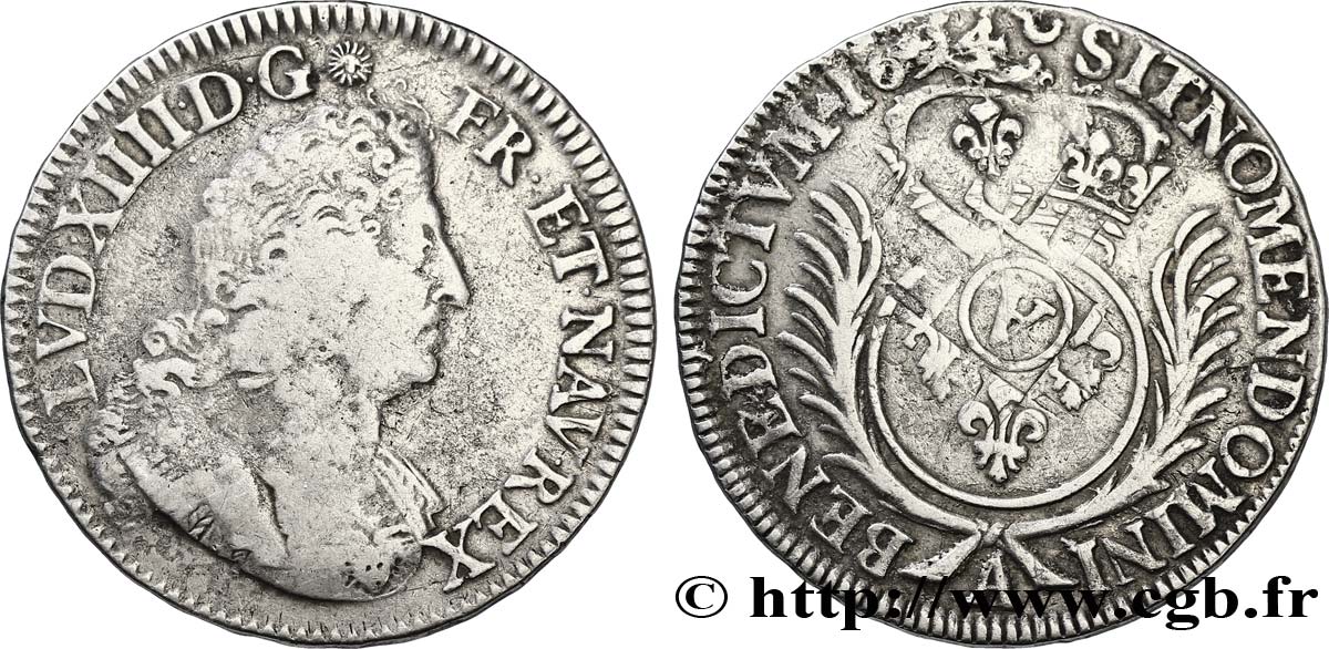 LOUIS XIV LE GRAND OU LE ROI SOLEIL Demi-écu aux palmes 1694 Paris TB+
