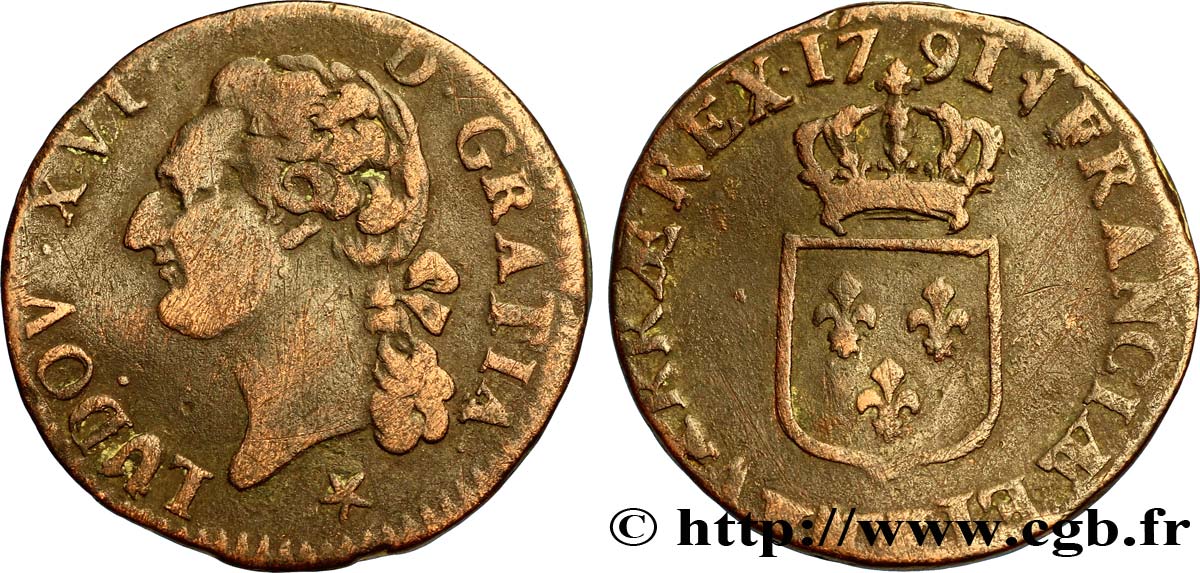 LOUIS XVI Demi-sol dit  à l écu  1791 Lille BC