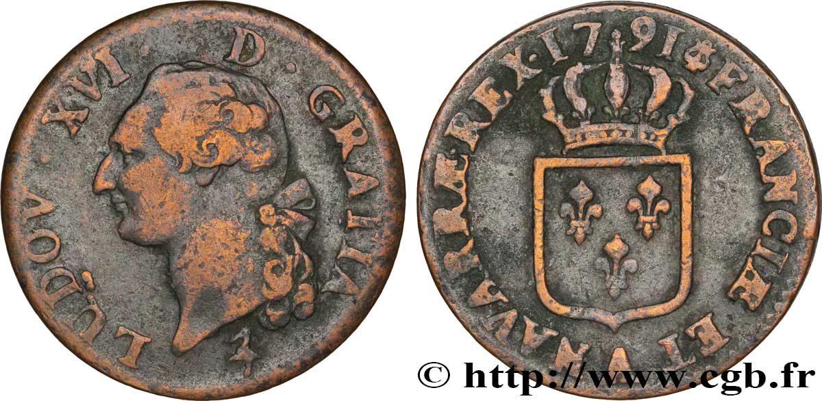 LOUIS XVI Sol dit  à l écu  1791 Paris TB