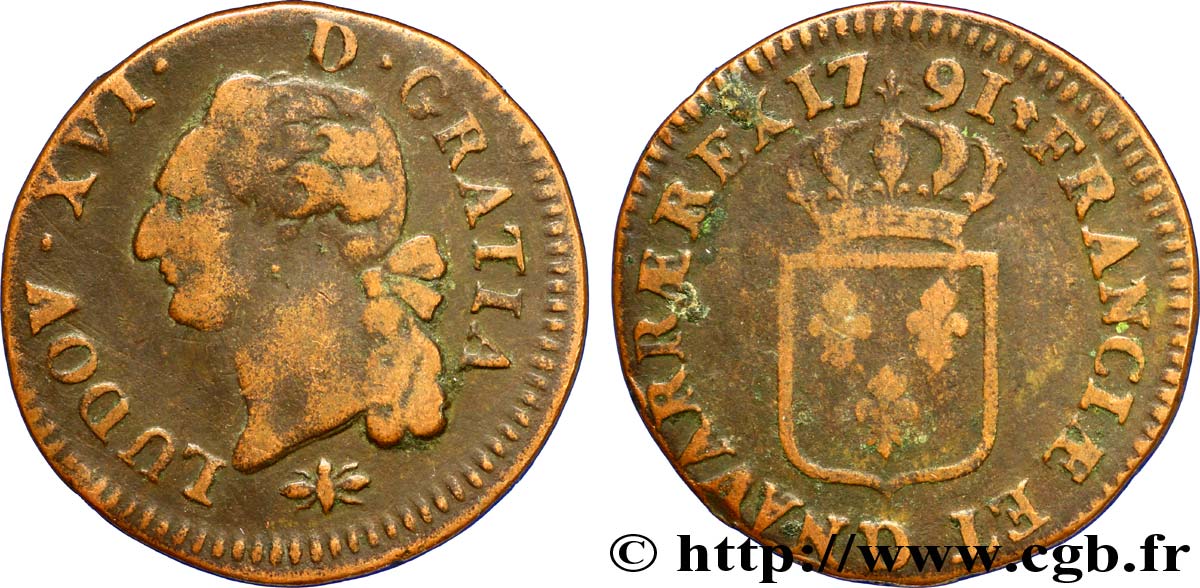 LOUIS XVI (MONARQUE CONSTITUTIONNEL)  Sol dit  à l écu  1791 Lyon B