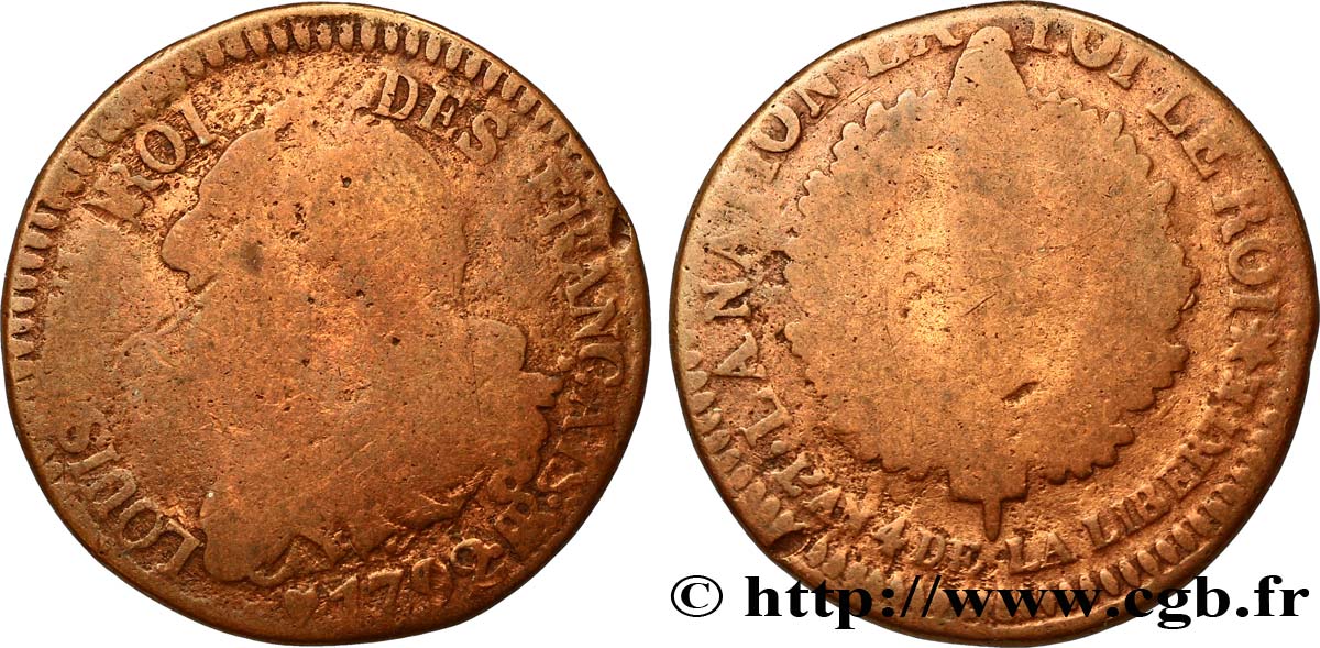 LOUIS XVI 6 deniers dit  au faisceau , type FRANÇAIS 1792 Strasbourg GE