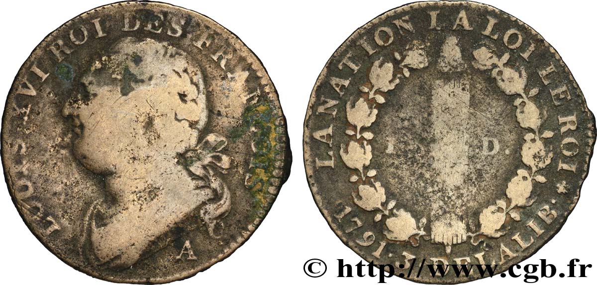 LOUIS XVI 12 deniers dit  au faisceau , type FRANCOIS 1791 Paris VG