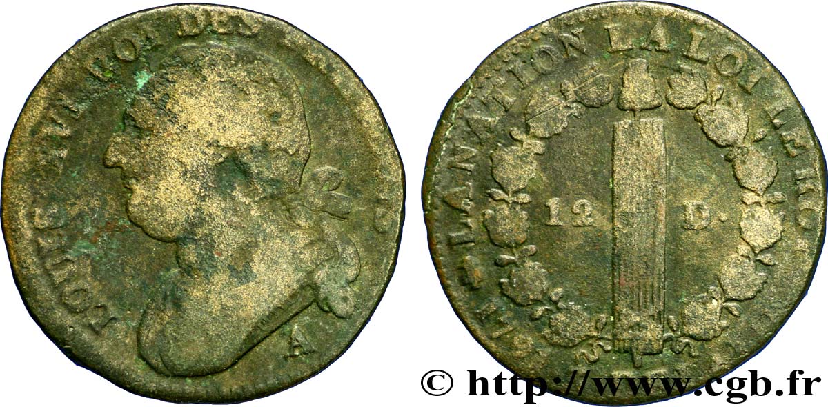 LOUIS XVI (MONARQUE CONSTITUTIONNEL)  12 deniers dit  au faisceau , type FRANCOIS 1791 Paris TB+
