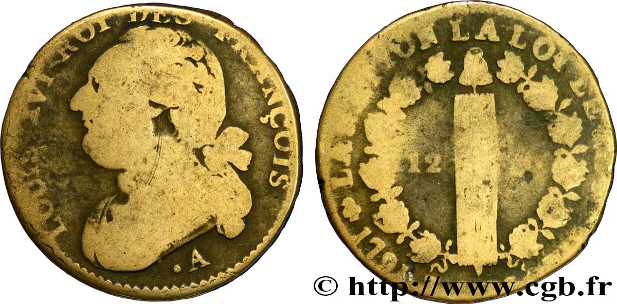 LOUIS XVI (MONARQUE CONSTITUTIONNEL)  12 deniers dit  au faisceau , type FRANÇOIS 1791 Paris B