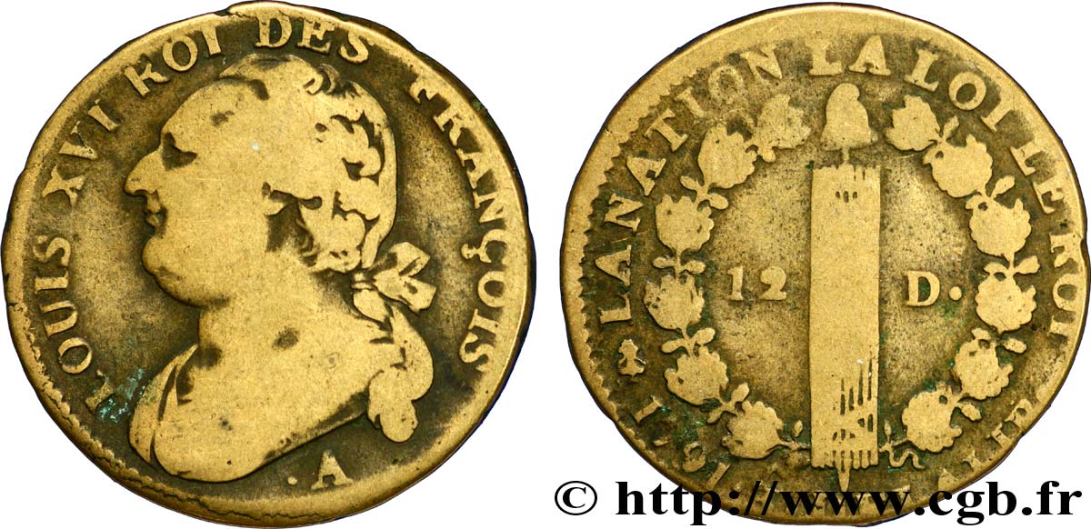 LOUIS XVI (MONARQUE CONSTITUTIONNEL)  12 deniers dit  au faisceau , type FRANÇOIS 1791 Paris TB