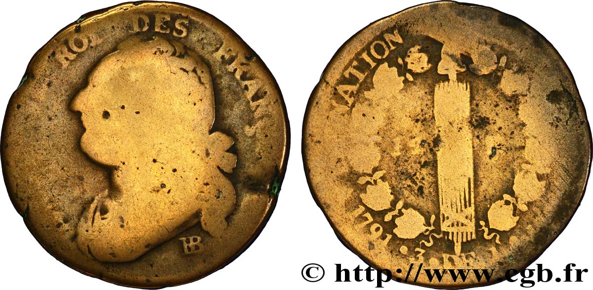 LOUIS XVI 12 deniers dit  au faisceau , type FRANCOIS 1791 Strasbourg G