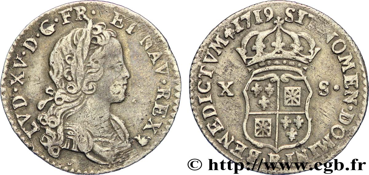 LOUIS XV  THE WELL-BELOVED  X sols de Navarre 1719 Orléans fSS