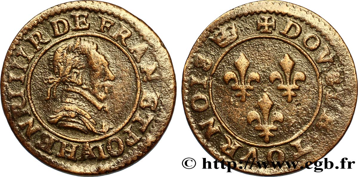 THE LEAGUE. COINAGE IN THE NAME OF HENRY III Double tournois n.d. Paris, Moulin des Étuves XF