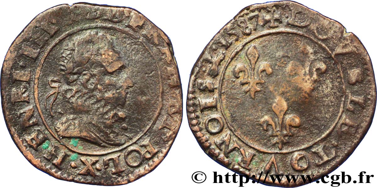 HENRI III Double tournois, type d’Amiens 1587 Amiens TB+