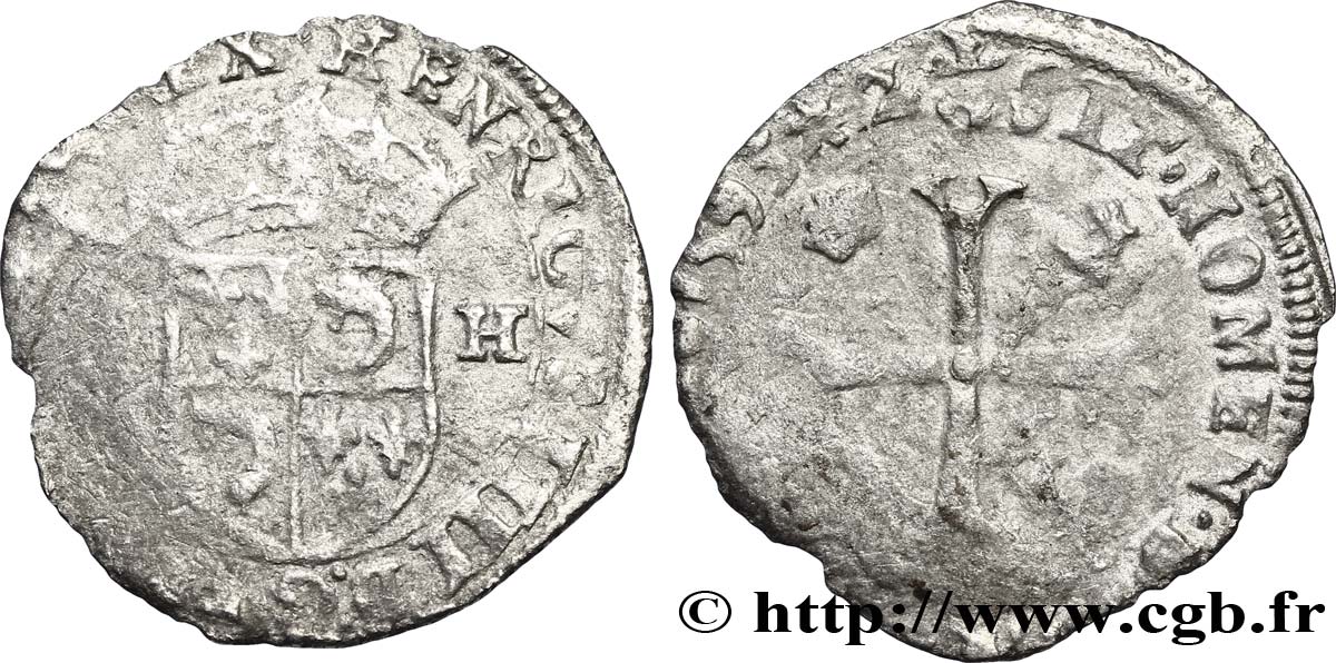 HENRI IV LE GRAND Douzain du Dauphiné aux deux H, 2e type 1593 Grenoble B+
