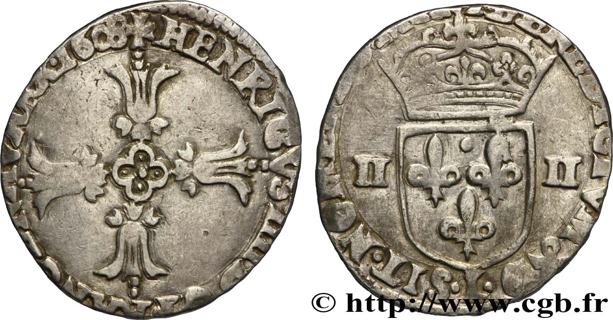 HENRY IV Quart d écu, croix feuillue de face 1608 Bayonne MB