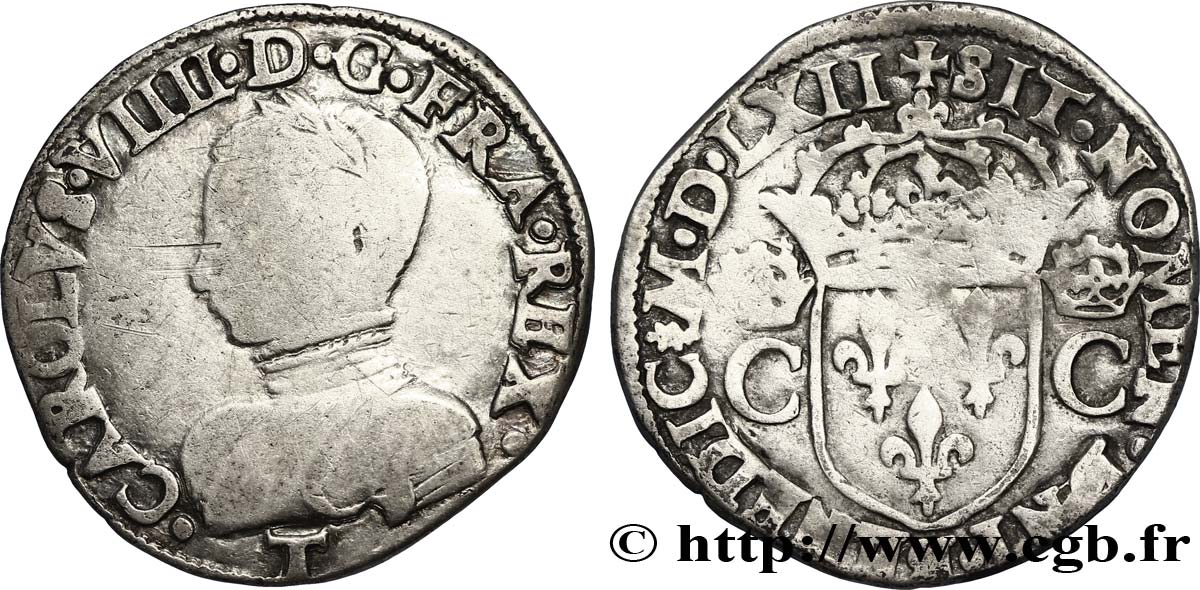 CHARLES IX Teston, 2e type 1562 Nantes TB+