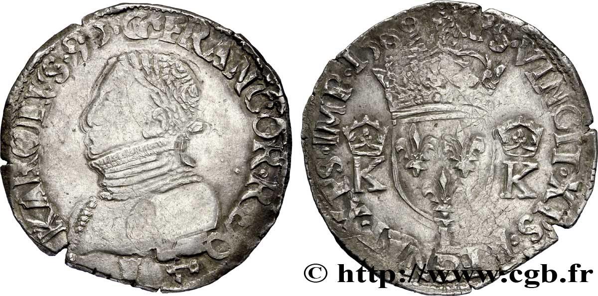 CHARLES IX Teston, 4e type 1569 Bayonne TB+