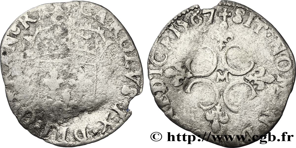CHARLES IX Sol parisis, 1er type 1567 Toulouse TB