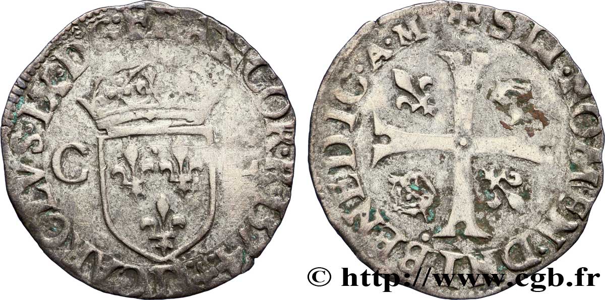CHARLES IX Douzain aux deux C, 1er type 1574 Lyon TTB