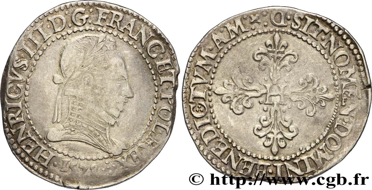 HENRI III Franc au col plat 1578 Lyon TTB