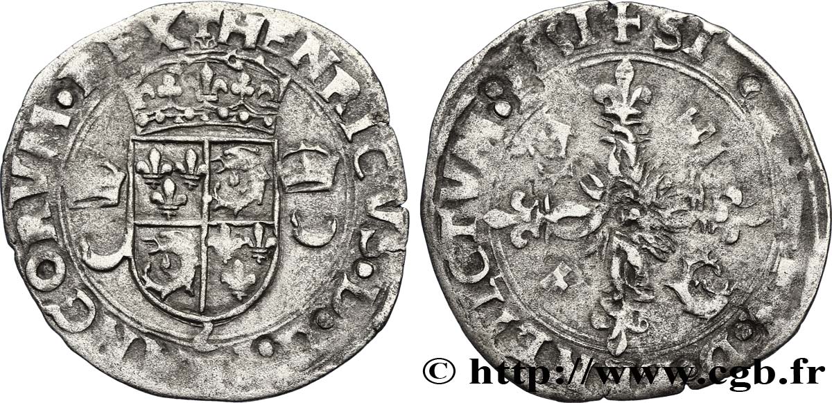 HENRI II Douzain du Dauphiné aux croissants, 1er type 1551 s.l. TB+/B+