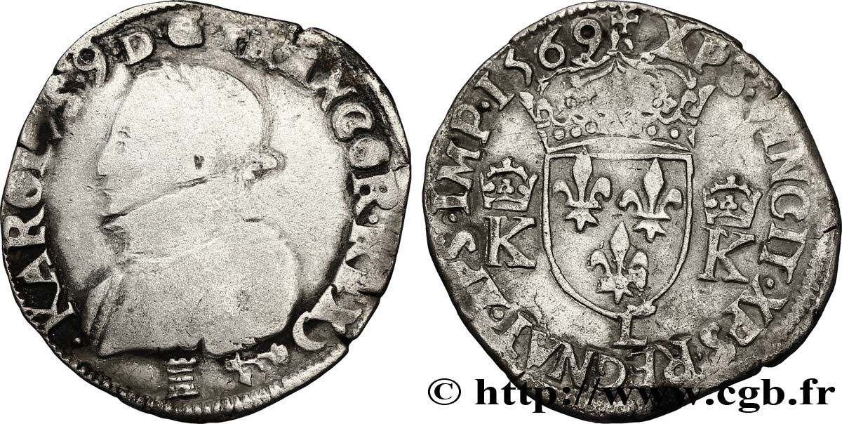 CHARLES IX Teston, 4e type 1569 Bayonne B+/TB+