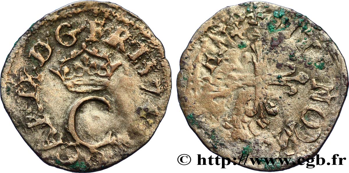 CHARLES IX Liard au C couronné, 2e émission 1574 Lyon TB