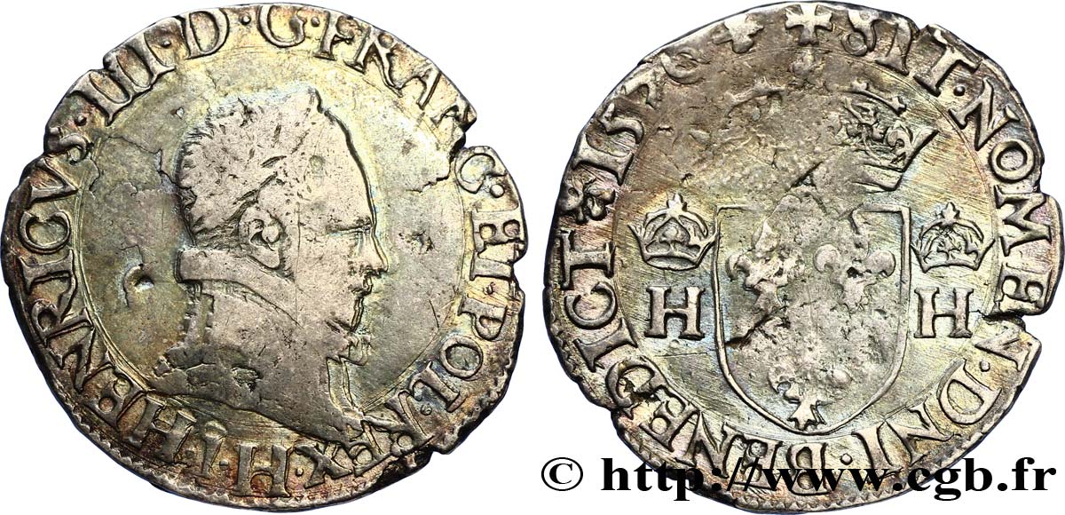 HENRI III Demi-teston, 4e type 1576 La Rochelle TTB/TB+