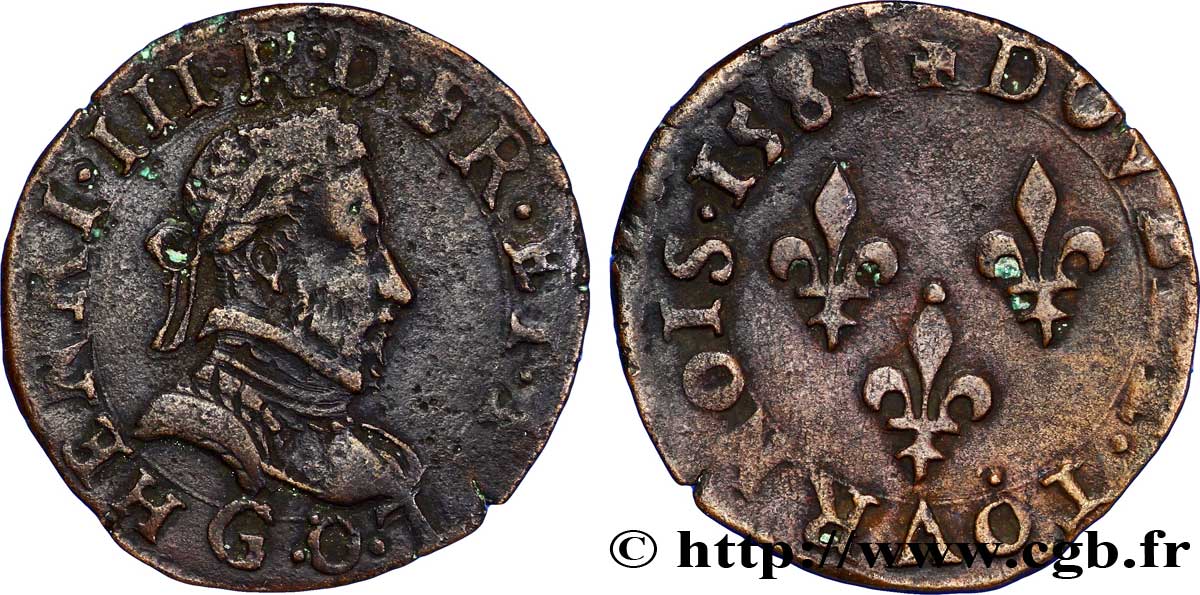 HENRI III Double tournois 1581 Poitiers TTB