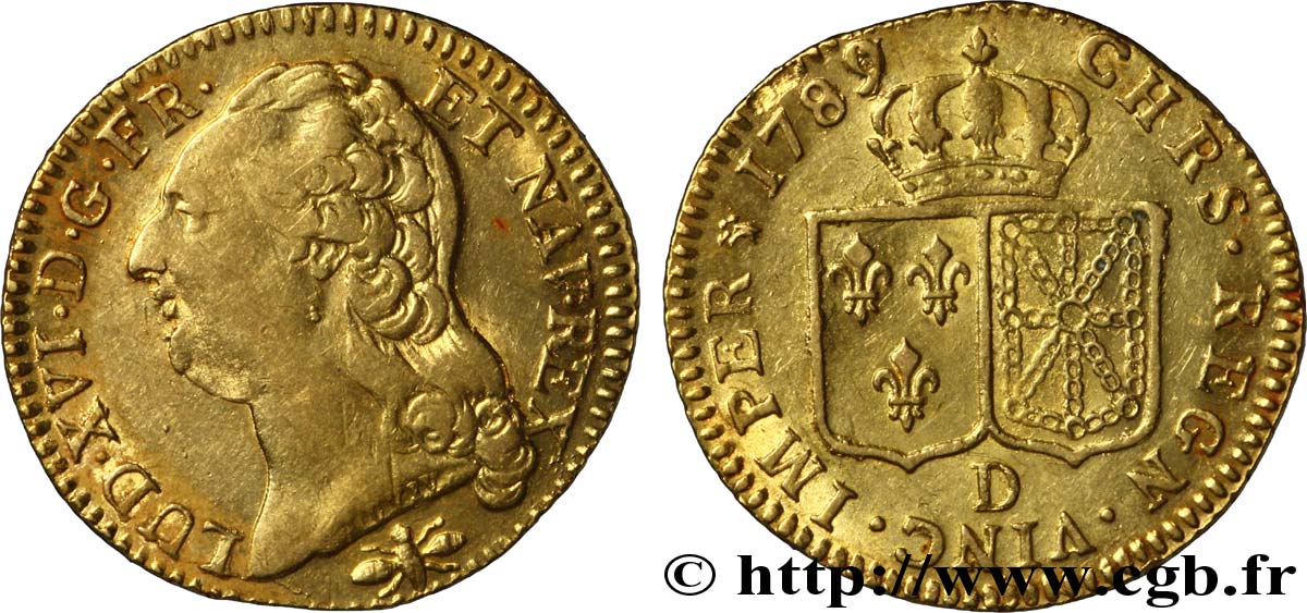 LOUIS XVI Louis d or aux écus accolés 1789 Lyon AU/AU